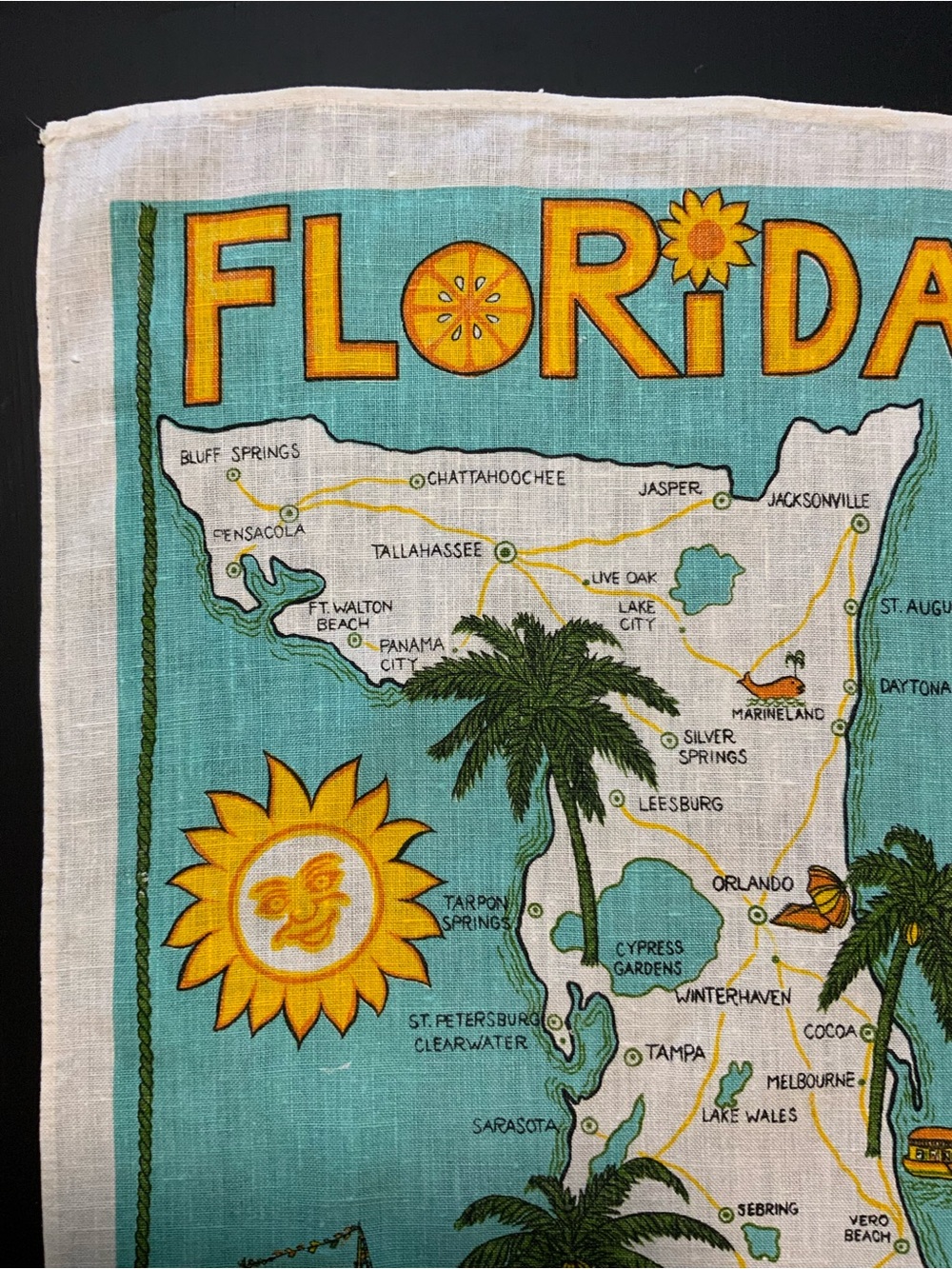 1950-60’s Florida tea towel. Pre-Disney. Rich and vibrant turquoise and orange - Picture 3 of 7